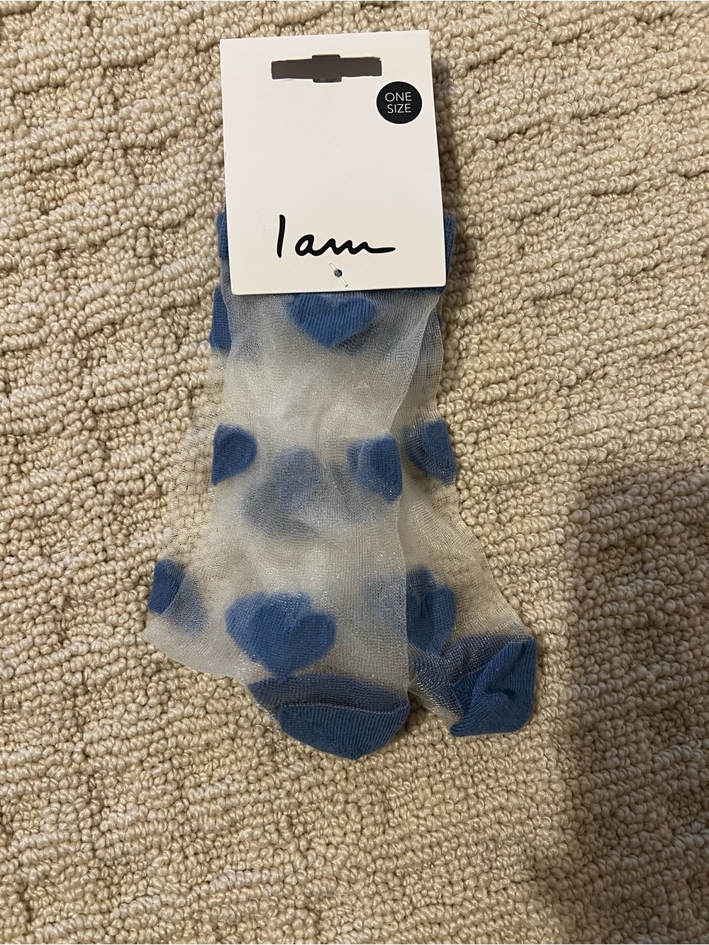 Sheer Ankle Socks with Blue Heart Details - One Size